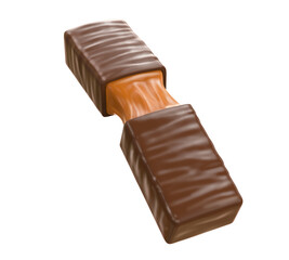 Chocolate bar with caramel. 3d illustration. Isolated on white background. Clipping path