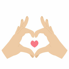 Hands sign heart, love gesture, flat vector illustration isolated on white