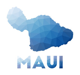 Low poly map of Maui. Geometric illustration of the island. Maui polygonal map. Technology, internet, network concept. Vector illustration.