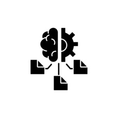 Machine learning black glyph icon. Computer algorithms. Artificial intelligence application. Data modeling. Minimal human supervision. Silhouette symbol on white space. Vector isolated illustration