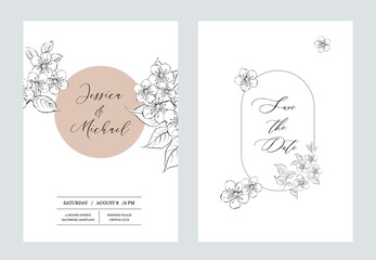 Floral invitation card. Wedding botanical template.