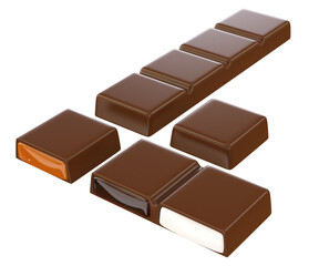Chocolate coated bar. 3d illustration. Isolated background