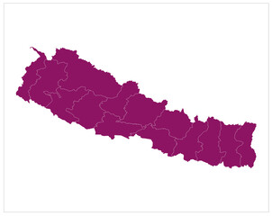 Pink color new nepal map illustration on white background - obrazy, fototapety, plakaty