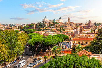 Naklejka premium Main sights of Rome, view from the Janiculan Hill, Italy