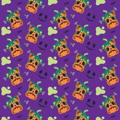 Scary pumpkin for halloween in seamless pattern vector