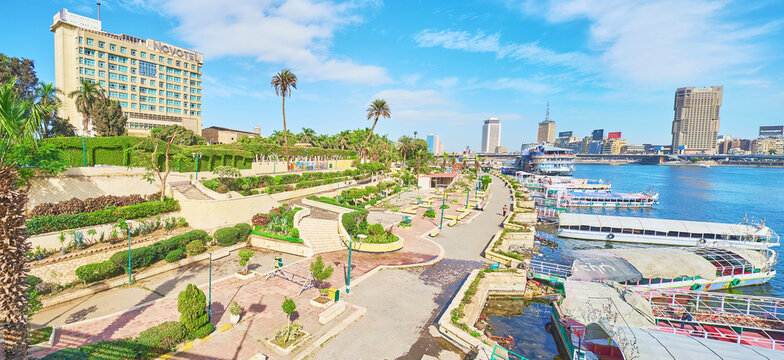 Rental boats on Gezira Island in Cairo, Egypt