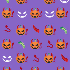Scary pumpkin for halloween in seamless pattern vector