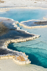 Great colorful pools of the Upper Geyser Basin of Yellowstone NP