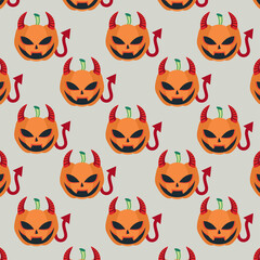 Scary pumpkin for halloween in seamless pattern vector