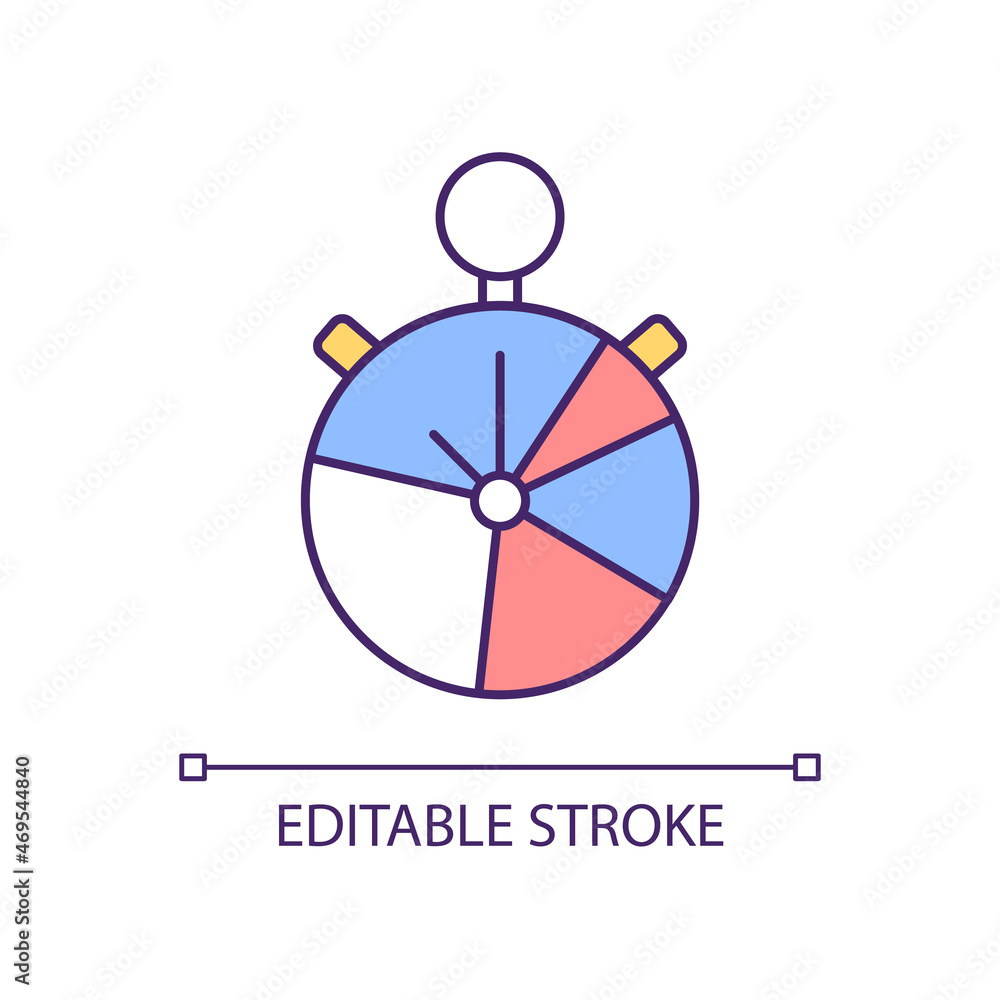 Poster Stopwatch RGB color icon. Timer. Time management. Press to start. Precise measurement. Accurate to seconds. Interval countdown. Isolated vector illustration. Simple filled line drawing
