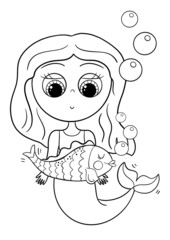Cartoon mermaid coloring page. Flat marine illustration for kids.
