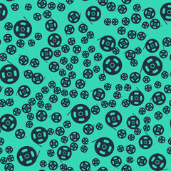Black Film reel icon isolated seamless pattern on green background. Vector