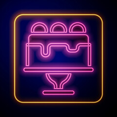 Glowing neon Cake icon isolated on black background. Happy Birthday. Vector