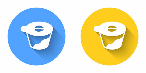 White Pour over coffee maker icon isolated with long shadow background. Alternative methods of brewing coffee. Coffee culture. Circle button. Vector