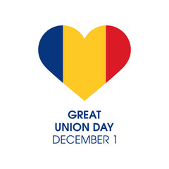 Great Union Day vector. Romanian flag in heart shape icon vector isolated on a white background. December 1, national holiday of Romania. Important day