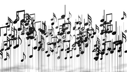 Ilustración 3d de notas musicales y signos musicales de la partitura.Canciones y concepto de melodía. Diseño de fondo de la música.