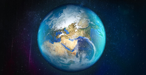 3D render of Blue planet for wallpaper, Panoramic view of the Earth, star and galaxy,