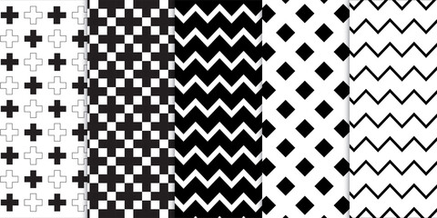 Set of black and white geometric and abstract lines shapes stripes patterns 