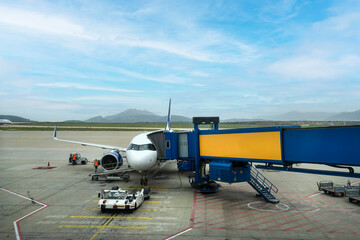 An airplane on the apron