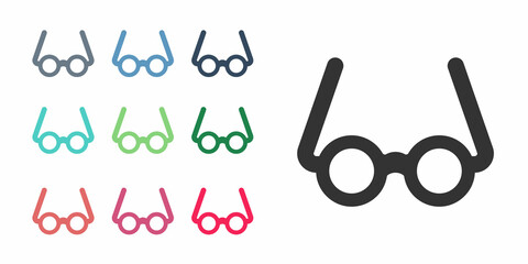 Black Glasses icon isolated on white background. Eyeglass frame symbol. Set icons colorful. Vector