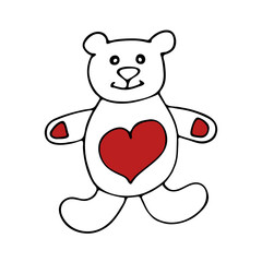A bear with a heart. Doodle style. The bear has a red heart. A sign of love. Vector image for greetings, postcards, letters.