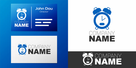 Logotype Alarm clock icon isolated on white background. Wake up, get up concept. Time sign. Logo design template element. Vector