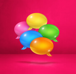 multicolor speech bubbles on pink square background