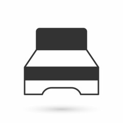 Grey Big bed for two or one person icon isolated on white background. Vector