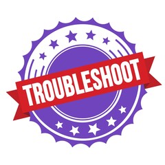 TROUBLESHOOT text on red violet ribbon stamp.