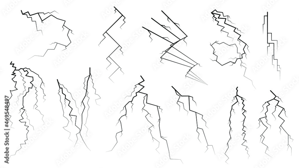 Poster set black outline simple line abstract collection lightning thunderstorm abackground light and shine