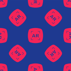 Red Augmented reality AR icon isolated seamless pattern on blue background. Virtual futuristic wearable devices. Vector