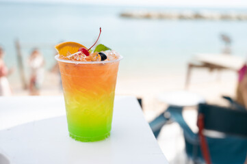 Tropical cocktail with  sea on the background,summer vacation trip