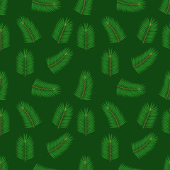 Christmas tree fir branches green seamless pattern.