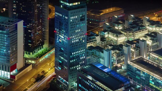 night illumination dubai city roof top street panorama 4k time lapse uae