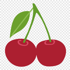 Cherry - delicious sweet berry, flat cartoon drawing. Icon, emblem or symbol for creating packaging design.