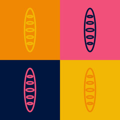 Pop art line French baguette bread icon isolated on color background. Vector