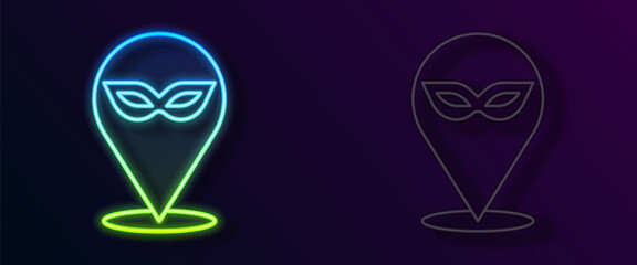 Glowing neon line Carnival mask icon isolated on black background. Masquerade party mask. Vector