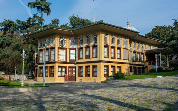Beyoglu, Istanbul, Turkey - October 2021: Old historical Ottoman mansion. Aynalıkavak Pavilion, one of the examples of Ottoman architecture. Historical buildings of Istanbul.