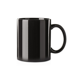 Empty black ceramic mug isolated on white