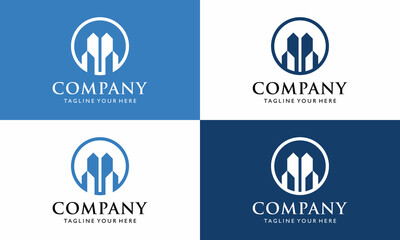 Simple building logo design template with creative circle concept 