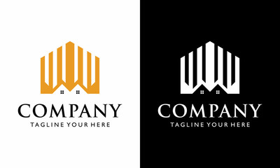 Vector symbol design for real estate . Abstract building logo design template. City skyline logo layout. Home icon ideas. Silhouette of a house. Construction sign on a black and white background.