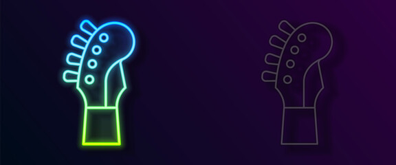 Glowing neon line Guitar neck icon isolated on black background. Acoustic guitar. String musical instrument. Vector