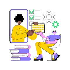 Online tutoring app and software abstract concept vector illustration. online tutoring session, video chat, e-learning in quarantine, scheduling software, personal learning plan abstract metaphor.