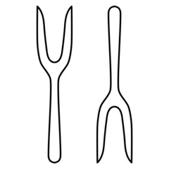 Kitchen tools cutlery set of two forks logo outline simple minimalistic flat design vector illustration isolated on white background