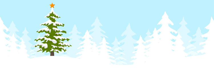 snowy firs and one christmas tree with star