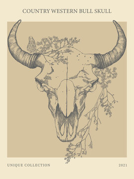 Western Bull Skull Print with Rose Flowers