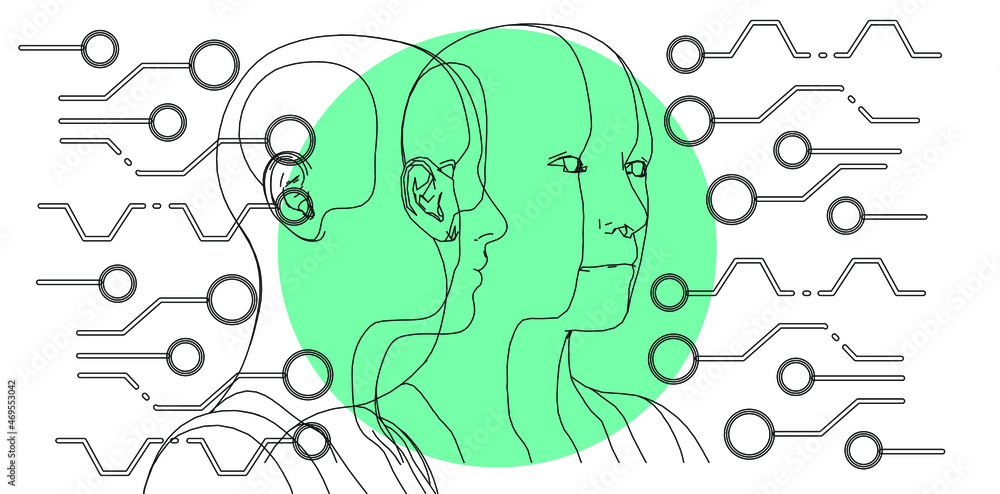 Poster 3d wireframe of a human head. concept for artificial intelligence and neural networks themes.