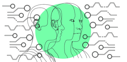 3D wireframe of a human head. Concept for Artificial intelligence and Neural Networks themes.