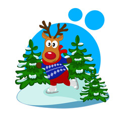 A cute deer skating on a skating rink