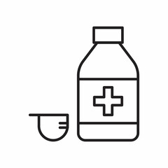 Mixture line icon. Syrup, bottle, cough, measuring cap